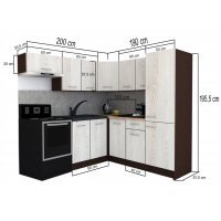 Bucatarie de Colt GENA NEW 10 DR. 190-200, Fara Corp de Cuptor, Wenge / Decor K002